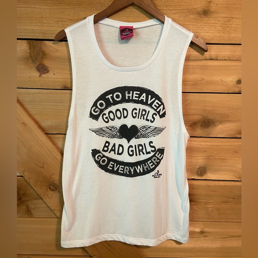 Ali Dee White Graphic Muscle Tee Tank Top